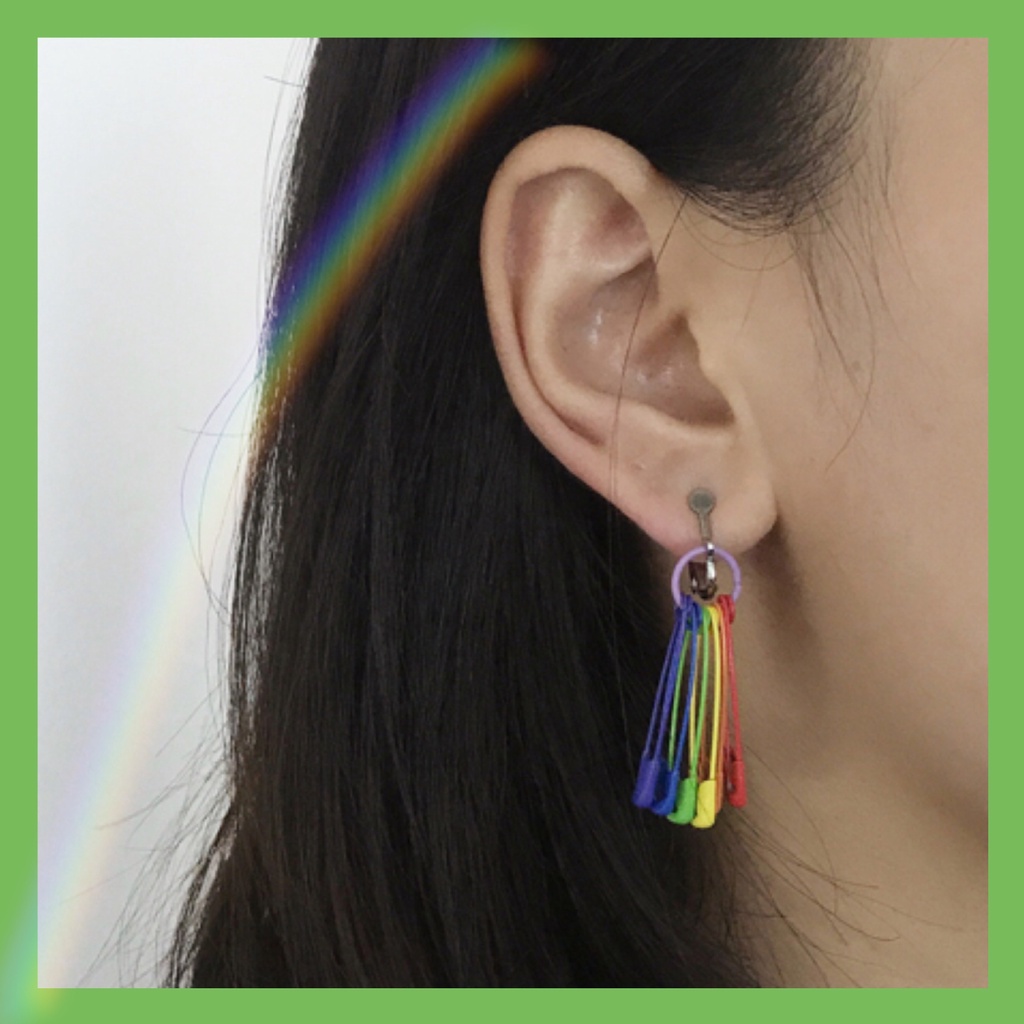 Khuyên tai ghim băng màu cầu vồng độc đáo thời trang phong cách Hàn Quốc 23561