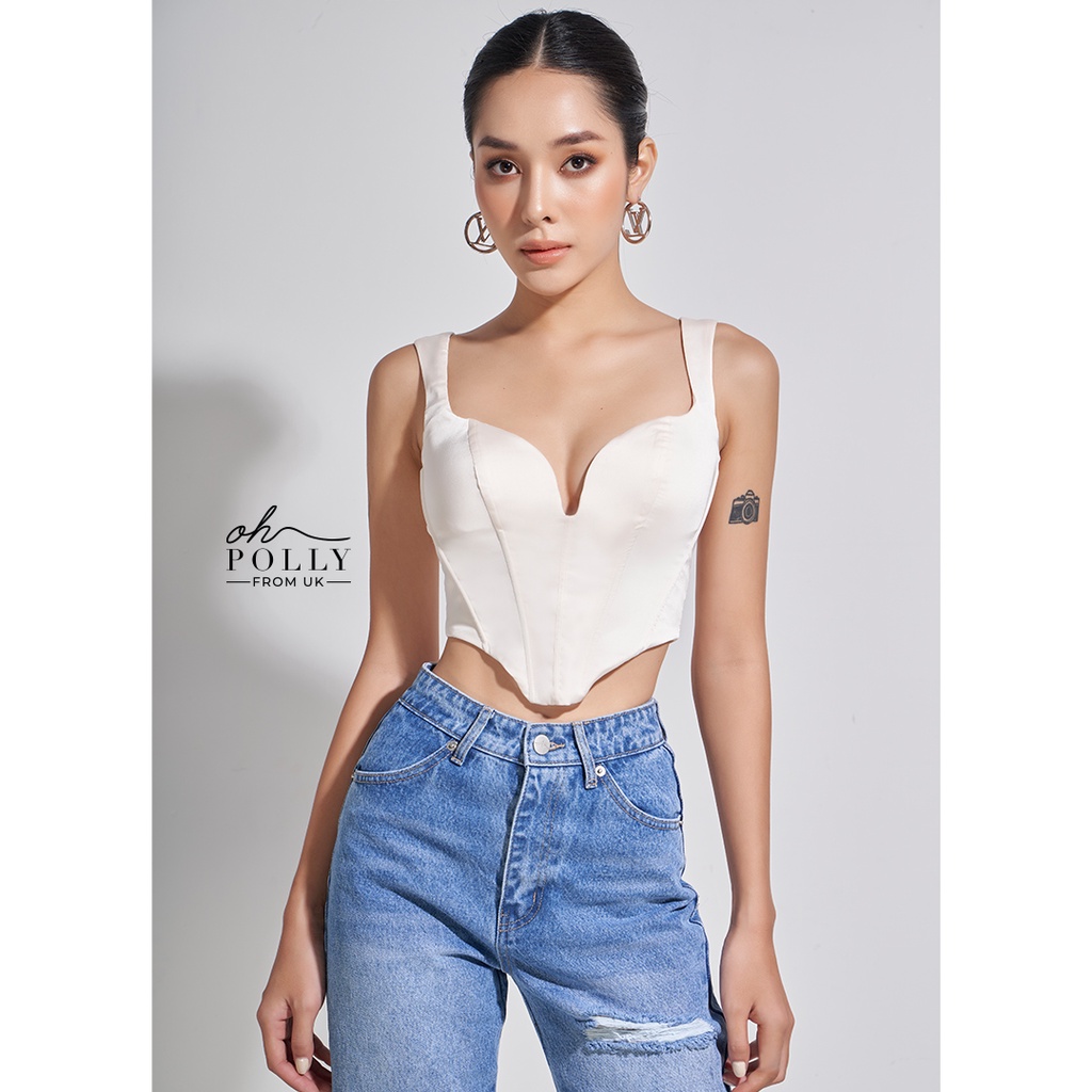 Oh Polly - Áo nữ corset cổ chữ V khoét sâu phối 2 dây croptop