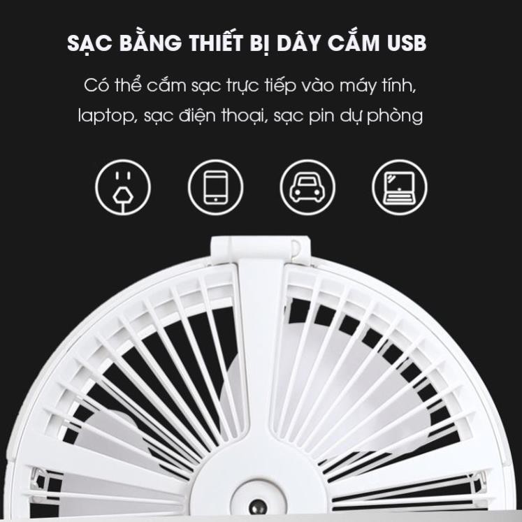 Quạt tích điện phun sương gấp gọn đa năng - có đèn LED, 4 tốc độ gió cực mát, điều chỉnh độ cao | BigBuy360 - bigbuy360.vn