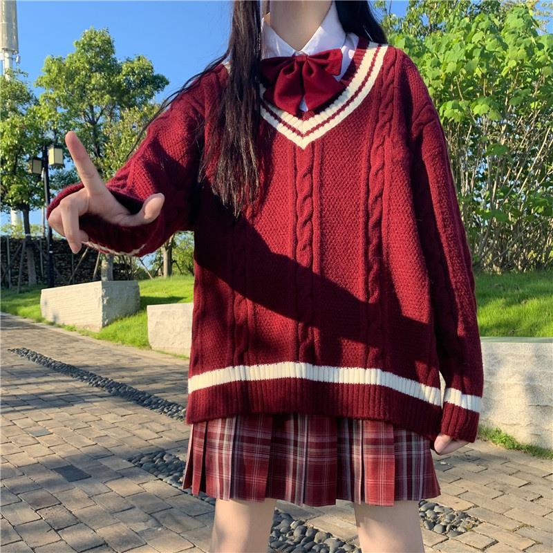 Áo len tay dài cổ chữ V dáng rộng hợp thời trang cho nữ