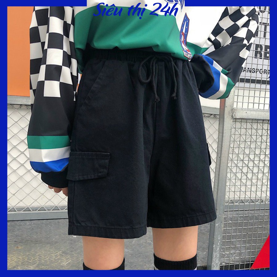 Quần đùi kaki có nắp túi, quần short nam nữ ống rộng thoải mái Siêu thị 24giờ QH.50