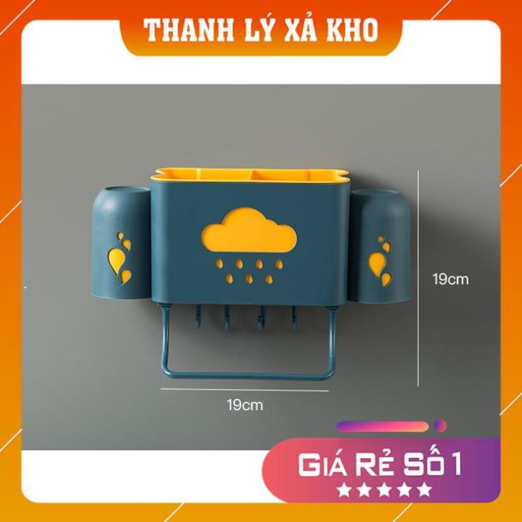 Hộp Đựng Kem Đánh Răng Bàn Chải Dính Tường Kèm 2 Cốc Đánh Răng Sang Trọng Lịch Sự