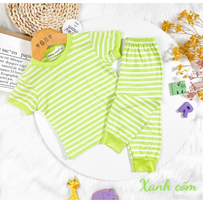 Đồ Bộ Tay Ngắn Quần Dài Thun MINKY MOM Sọc Kẻ Ngang Cho Bé trai bé gái