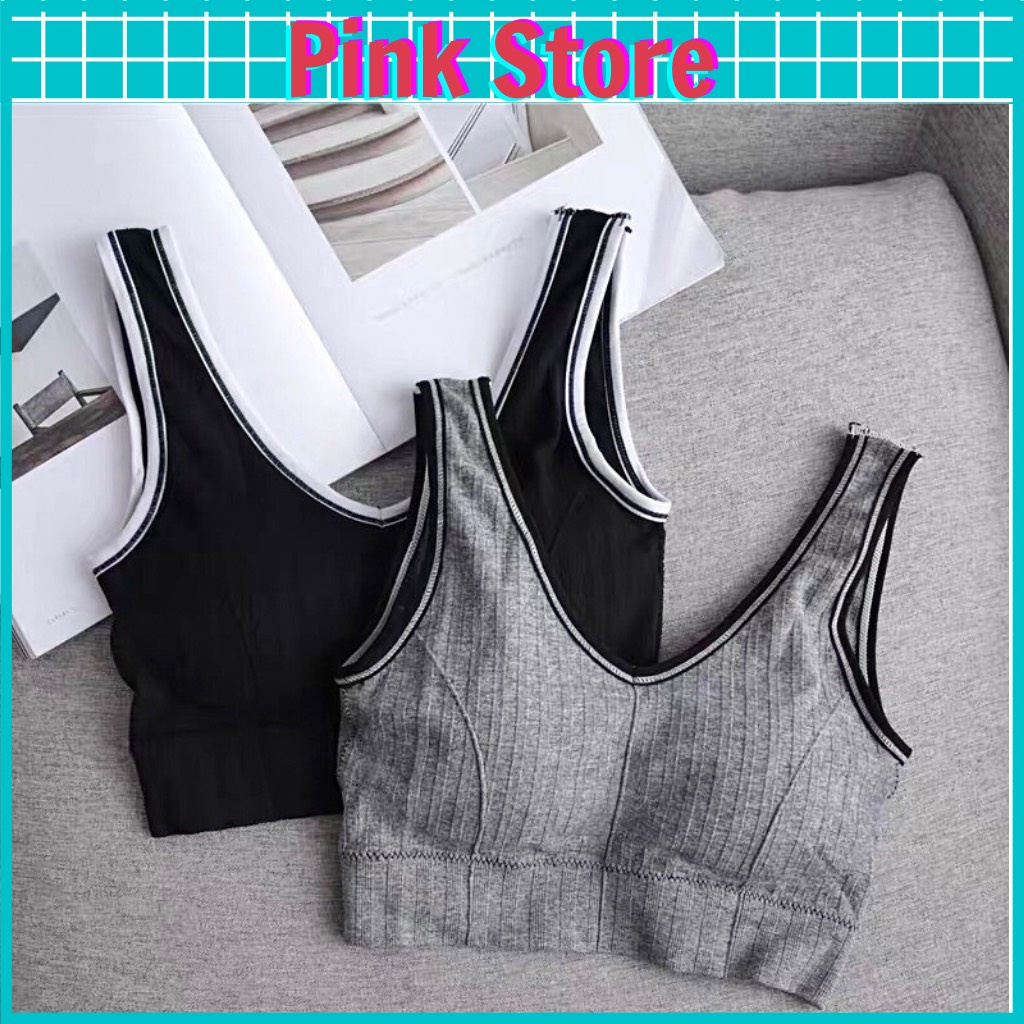 Áo Bra Nữ Thể Thao Tập Gym CropTop Cổ Tim Bo Viền Co Giãn Có Đệm Ngực PINK STORE 26