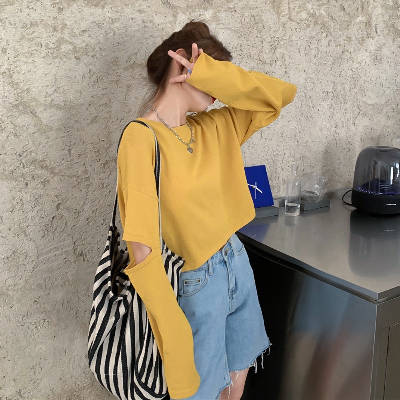 【ZHELIHANGFEI】Áo Len Tay Dài Form Rộng Lưng Cao Theo Phong Cách Preppy Dễ Phối Đồ