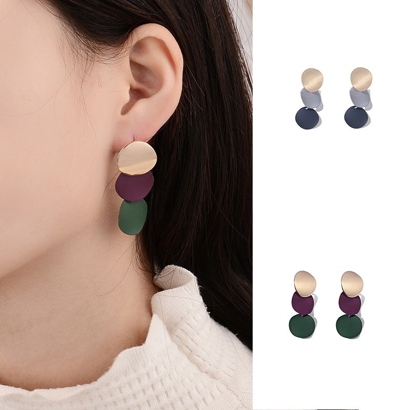 Khuyên Tai Kim Loại Xếp Hình Tròn Phong Cách Hàn Quốc