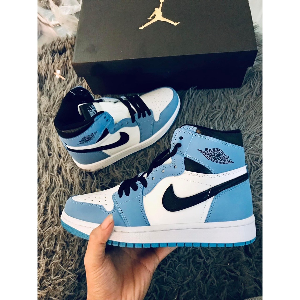 (ngankien)Giày thể thao air Jordan Xanh Dương  cổ cao nam nữ full box bill