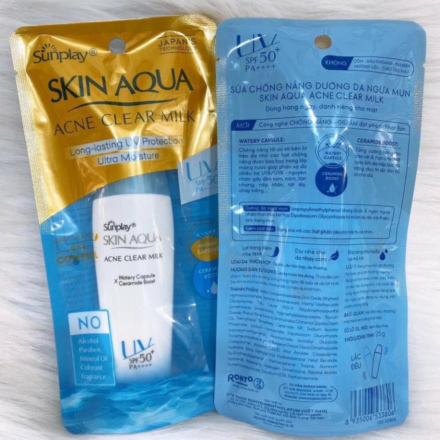 Kem chống nắng dưỡng da ngừa mụn Sunplay Skin Aqua Acne Clear Milk SPF50+, PA++++ [giá sỉ]