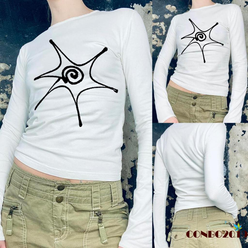 Áo Thun Tay Dài Cổ Tròn In Họa Tiết Thời Trang Cho Nữ