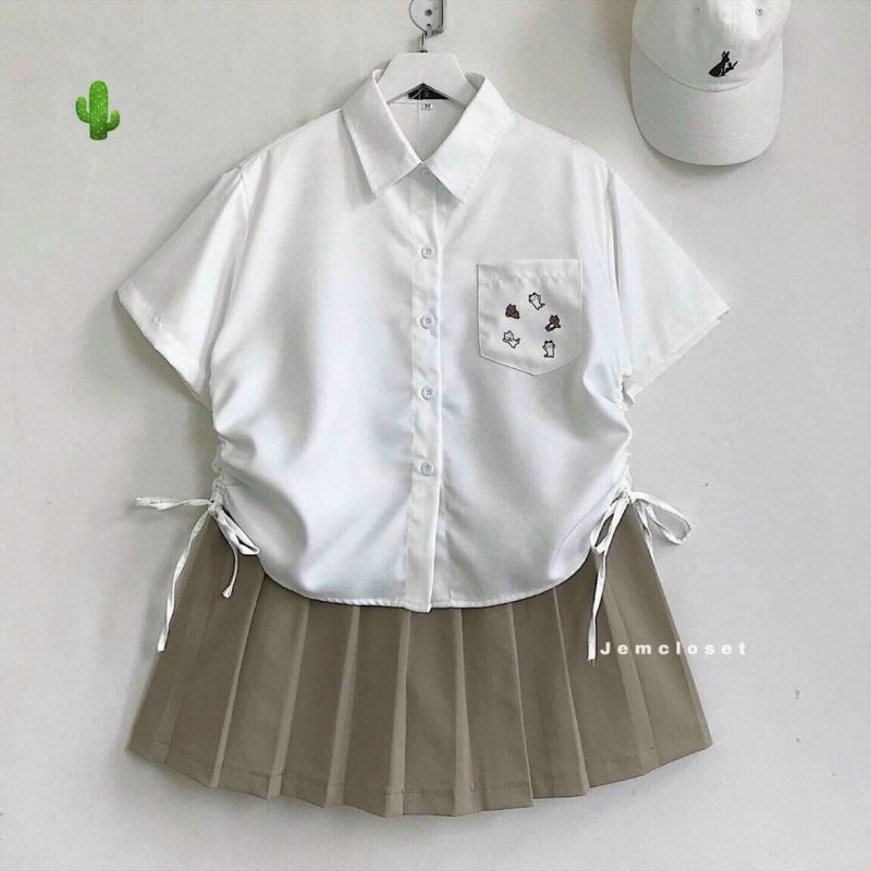 Áo sơ mi thêu icon phôm thoải mái (RÚT DÂY 2 BÊN PC)