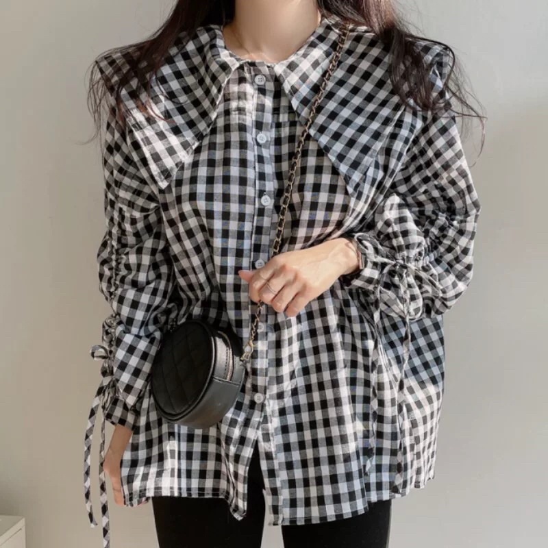 Áo somi cảo baby doll tay phối dây rút- ảnh thật