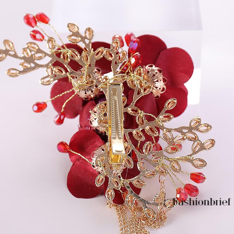 Phụ kiện cài tóc hình hoa hồng đỏ thanh lịch cho cô dâu