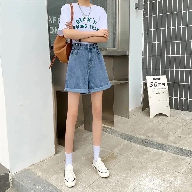Quần Đùi Lửng Jeans Nam Nữ Ống Đứng Màu Xanh Cạp Khuy Gài Điều Chỉnh Eo Basic Loại 1 Mặc Hàng Ngày Style Ulzzang
