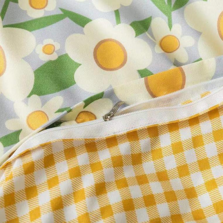Trọn Bộ 4 Món Thương Hiệu 🌸EVILY🌸 Chăn Ga Gối Mền Cotton Poly-Mẫu HOA TRẮNG NHỊ VÀNG Siêu Xinh