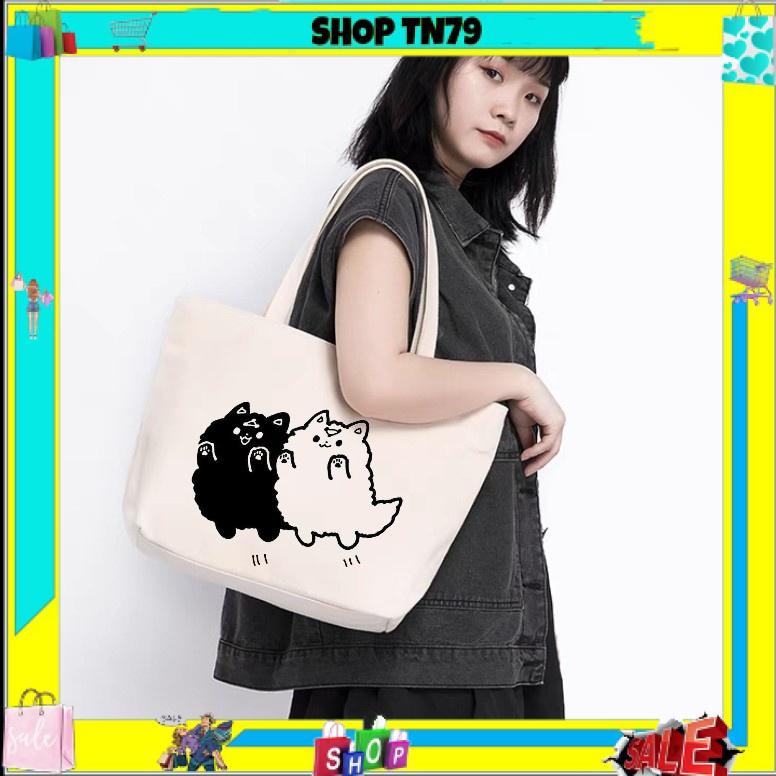 Túi tote vải canvas đeo vai thời trang nữ phong cách Hàn Quốc cao cấp có khóa kéo giá rẻ đi học , đi chơi! TT-21