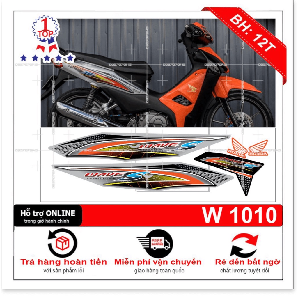 ( Quí khách vui lòng mang ra tiệm cho thợ dán ) Tem wave S bạc cam 17