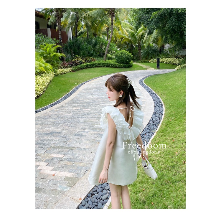 Đầm Hai Dây Cổ Vuông Dáng Rộng Màu Trắng Thời Trang Mùa Hè Xinh Xắn Cho Bé Gái