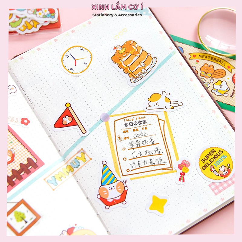 Set 40 Sticker Gấu Thỏ Cầu Vồng Meaterball Dễ Thương