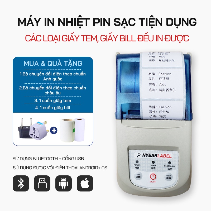 Set máy in hoá đơn bán hàng NP100-L kết nối bluetooth thích hợp cho Android Ios Windows