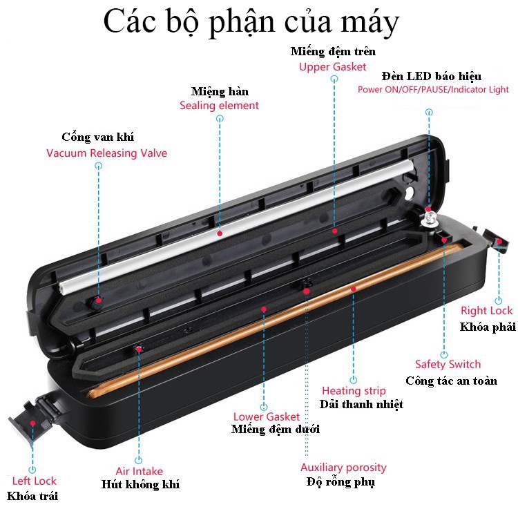 Máy hút chân không thực phẩm cầm tay - TẶNG 10 TÚI CHÂN KHÔNG, Máy hàn miệng túi kiêm Máy ép chân không nhỏ gọn