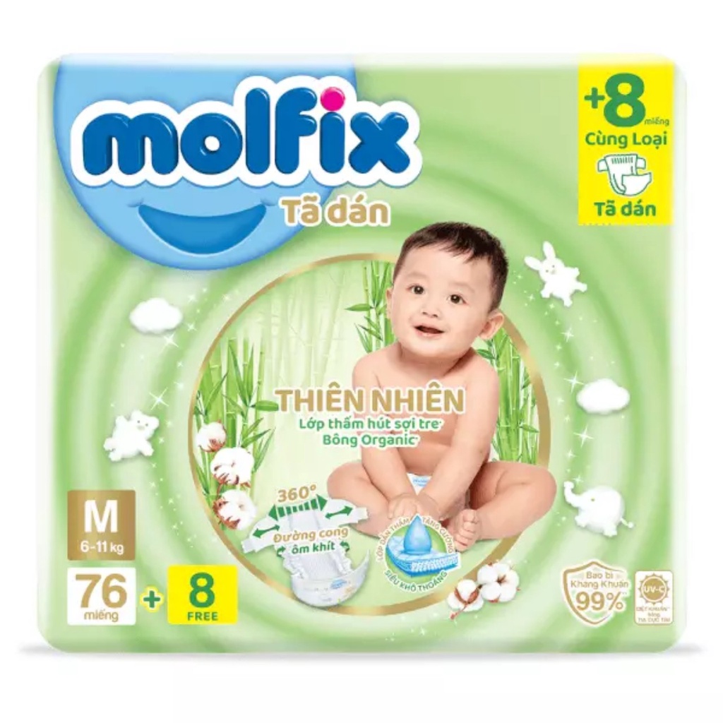 Tã dán Molfix thiên nhiên S80/M76/L68/XL62/XXL56