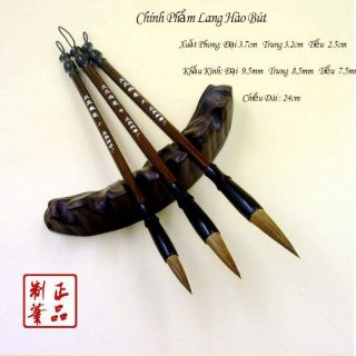 COMBO 3 Bút Lông Thư Pháp - Chính Phẩm Lang Hào Cỡ Tiểu - Trung - Đại luyện viết chữ Hán, chữ Trung Quốc, chữ thư pháp