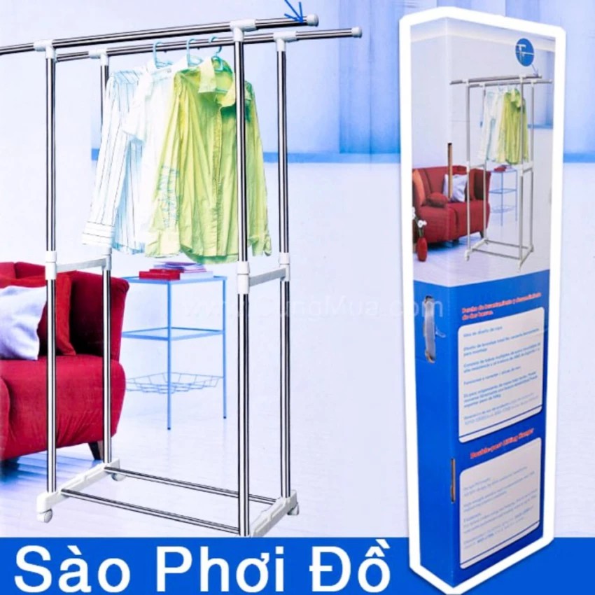 Sào phơi quần áo 2 tầng khung inox chịu lực siêu bền kèm kệ đựng giày dép gọn gàng, ngăn nắp