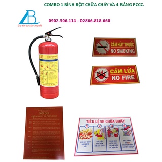 Combo 1 bình chữa cháy bột 4kg và 4 bảng pccc