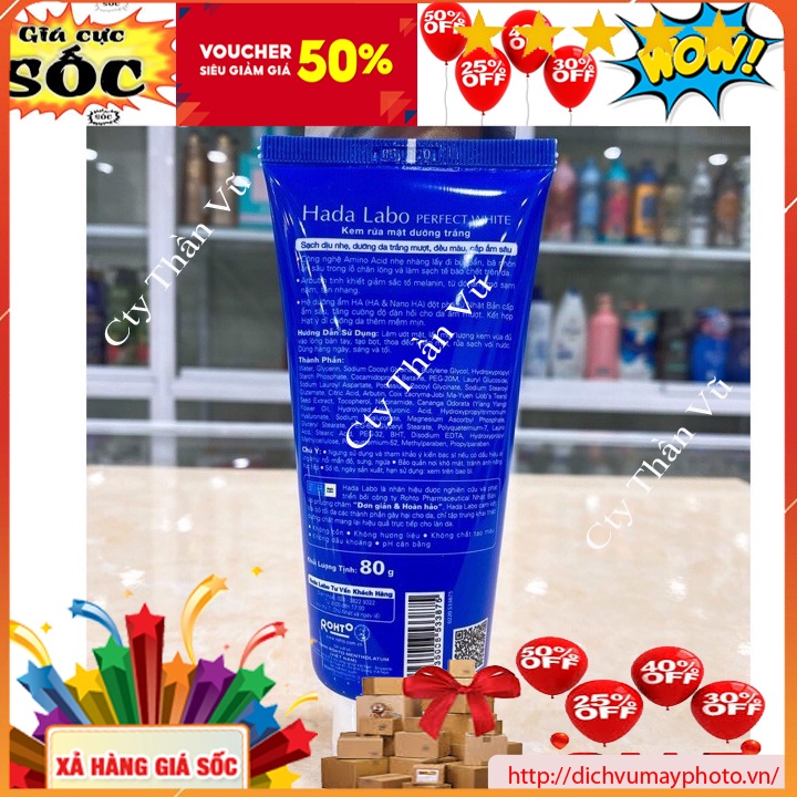 Sữa rửa mặt dưỡng ẩm trắng da ngừa lão hóa dịu nhẹ HADA LABO 80gram  an toàn kholinhkien