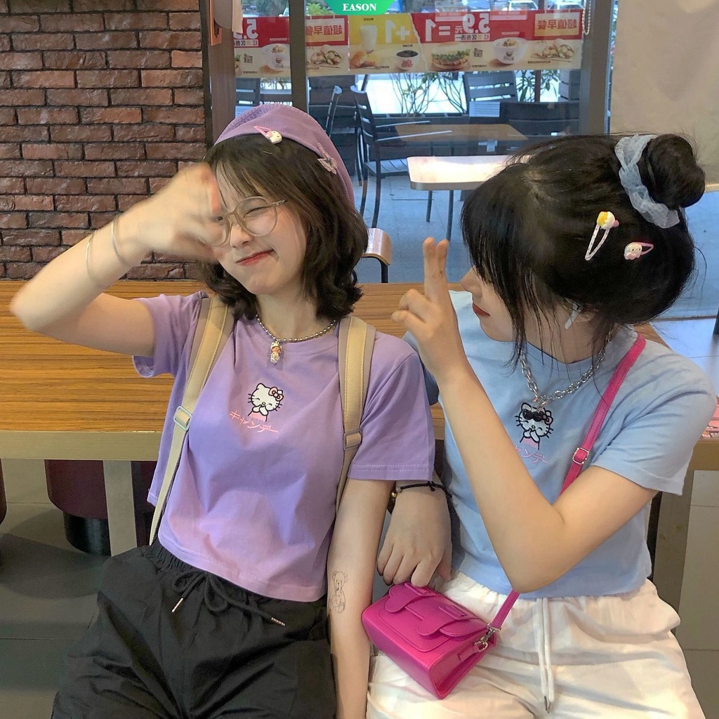 Đầm Tay Ngắn Dáng Ôm Thêu Họa Tiết Hello Kitty Dễ Thương Thời Trang Mùa Hè Cho Bạn Gái 2022