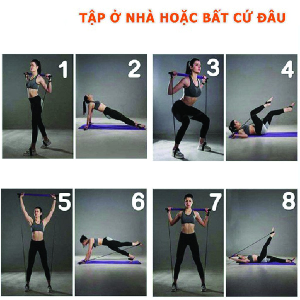 Thanh tập pilates dụng cụ yoga nữ có dây kháng lực tập lưng ngực mông chân đùi toàn thân đa năng Power Fitness A1005