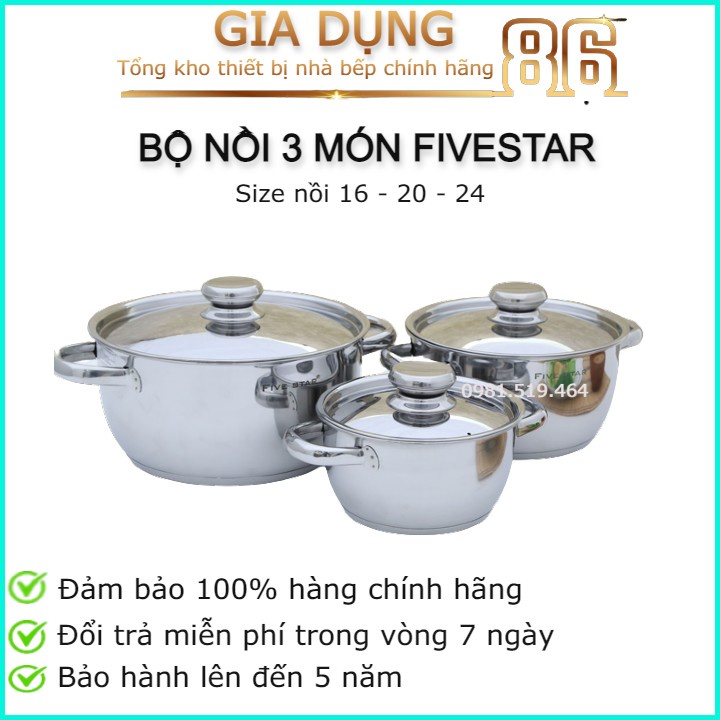 Bộ nồi 3 món fivestar - Bộ nồi dùng cho bếp từ - 3 món 3 đáy