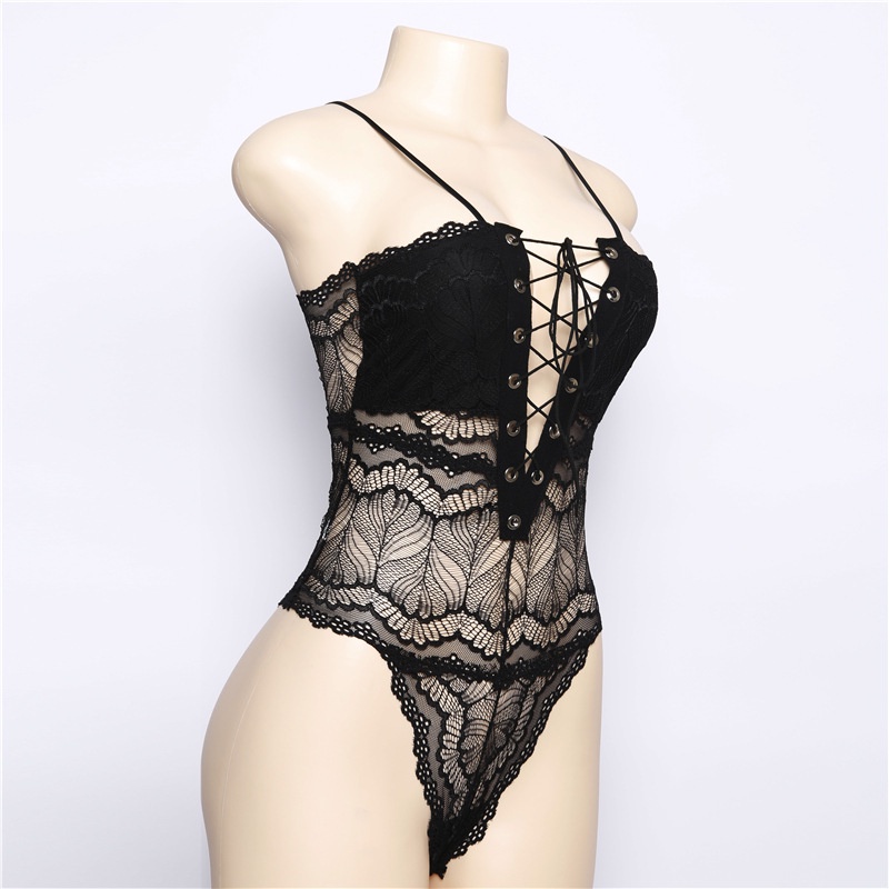 Áo Liền Thân Nữ Bodysuit 2 Dây Ren Sexy Xẻ Ngực Đan Lỗ Phía Trước | BigBuy360 - bigbuy360.vn