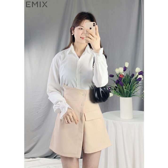 Quần short nữ váy vạt chéo EMIX (3 màu), dáng ngắn, 42cm, cạp cao, khóa sau, vải tuyết mưa, co giãn nhẹ, mềm mịn Q670