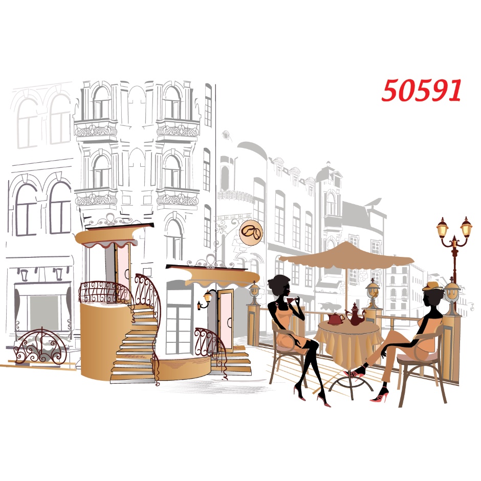 Tranh dán tường Quán Cafe, Trà Sữa, Trang Trí Cửa Hàng 3D khổ lớn