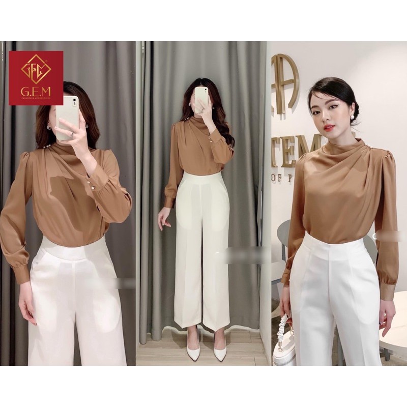[BÁN BUÔN&amp;LẺ] Áo kiểu nữ G38 chéo vai đính cườm đi học hoặc công sở đều thời trang - dễ phối chân váy hay quần