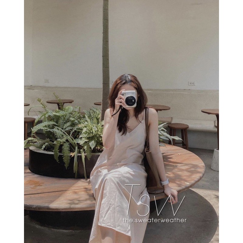 Váy hai dây mãi chất đũi mềm - Váy hai dây form rộng tối đa 60kg