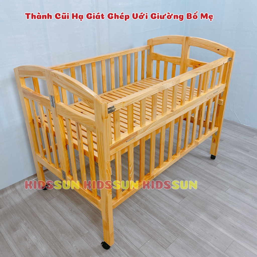 [ Combo 3 ] Cũi Cho Bé Giường Cũi Gỗ Thông Kích Thước [110x70x96cm] Chịu Lực 60kg Kèm Bánh Xe Tiện Di Chuyển BH 12 Tháng