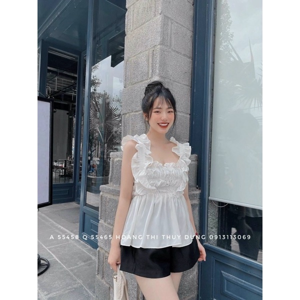 váy chần trun ngược bèo 2 bên vai