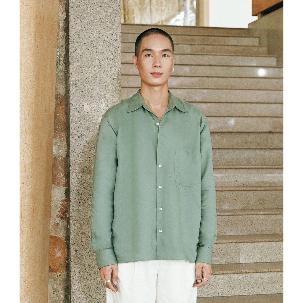 Áo sơ mi nam chất liệu Linen màu Xanh Lá hiện đại trẻ trung Shape Official