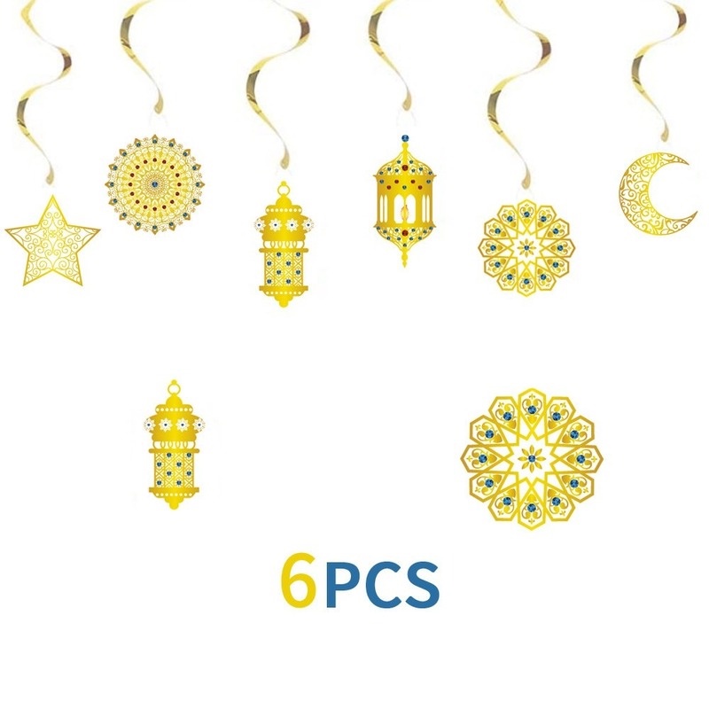 Bộ 6 Dây Treo Trang Trí Hình Ngôi Sao/Mặt Trăng/Mặt Trăng Bằng Giấy Dạng Xoắn