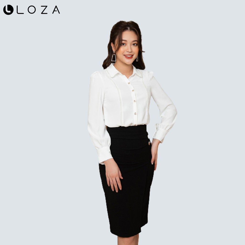 [Mã FASHIONMALLT4 giảm 15% đơn 150k] Áo sơ mi trắng phối nẹp ren-LOZA LS12005