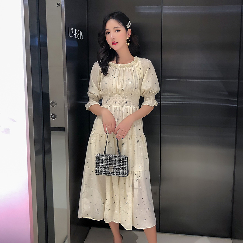 Đầm Voan Dáng Chữ A Dài Qua Gối Phong Cách Hàn Quốc