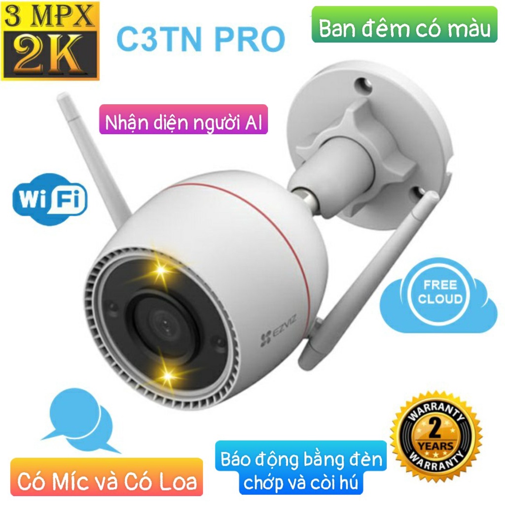 Camera Wifi không dây ngoài trời EZVIZ C3TN độ phân giải 3MP nói chuyện 2 chiều, bảo hành 24 tháng