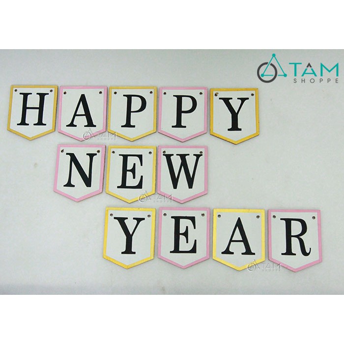 [VẼ TAY] Dây treo chữ Happy New Year bằng gỗ số 06