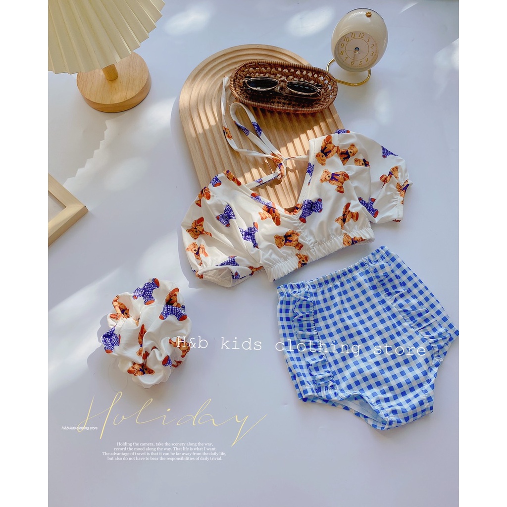 Bộ bơi gấu quần sọc bé gái