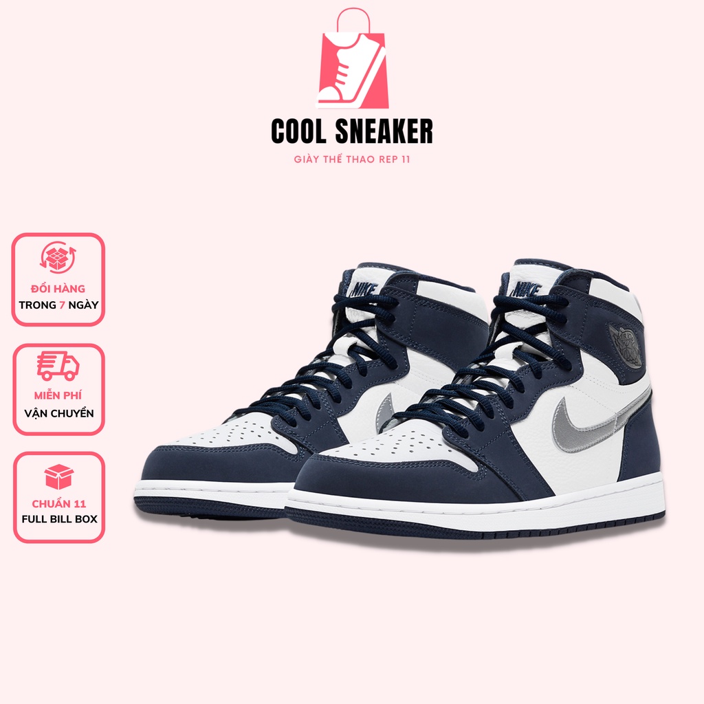 Giày Thể Thao Sneaker 𝗝𝗼𝗿𝗱𝗮𝗻 Cao Cổ Xanh Navi - Giày Jordan Cổ Cao Nam Nữ Màu Xanh Navi Thời Trang Full Box Bill
