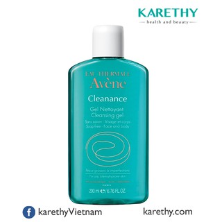 AVENE CLEANANCE CLEANSING GEL: Gel Rửa Mặt/Gel Tắm Không Xà Phòng