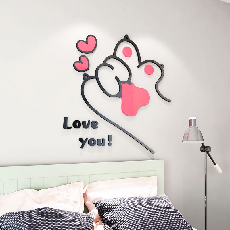 Tranh dán tường mica 3d decor khổ lớn bàn tay chân mèo bắn thả tim trang trí mầm non, phòng cho bé Nhiều Size - EPeBen