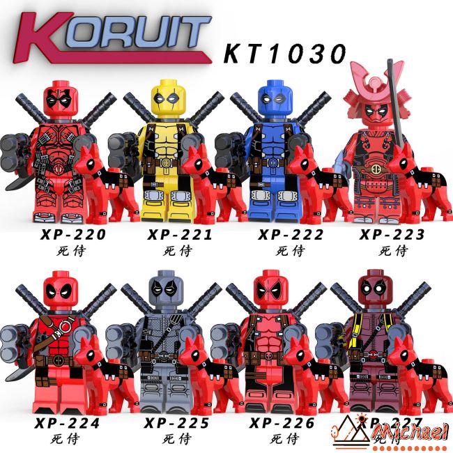 【MC】 Red Color Deadpool with Dog Lego Compatible Minifigures DC Figurines Building Blocks Super Heroes Bricks Models
